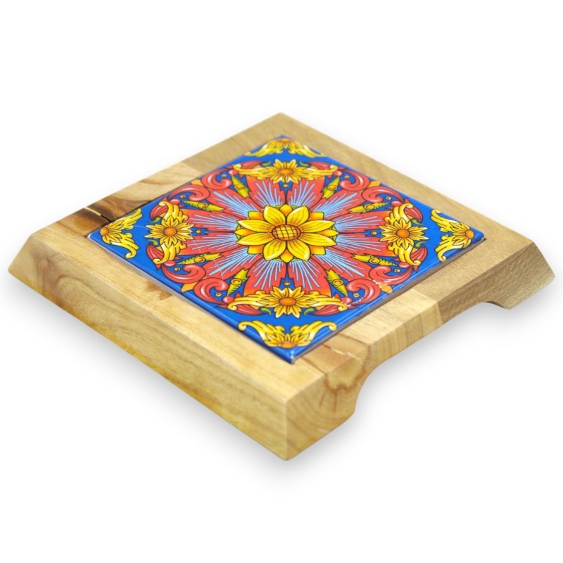 Drewniana podstawka pod garnek z płytką ceramiczną - dł. 14 x 14 cm ok. (1 szt.) dwie opcje dekoracji - 