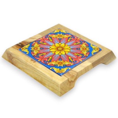 Drewniana podstawka pod garnek z płytką ceramiczną - dł. 14 x 14 cm ok. (1 szt.) dwie opcje dekoracji - 