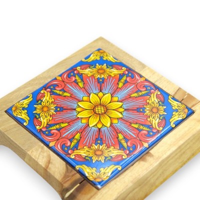 Reposa ollas de madera con baldosas de cerámica - L 14 x 14 cm aprox. (1pc) dos opciones de decoración - 