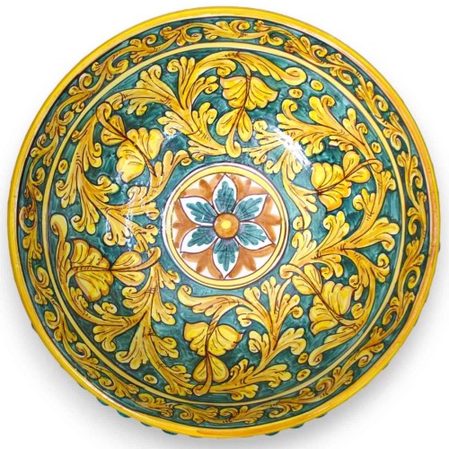 Caltagirone-Tannenzapfenständer aus Keramik, Ø ca. 47 cm. Grünspan, barocke Dekoration, Palmette und Blume -  2