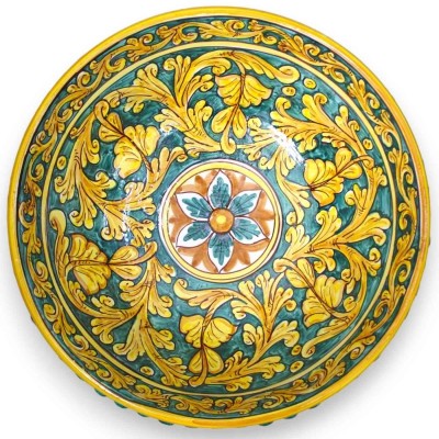 Centre de table en forme de pomme de pin en céramique Caltagirone, Ø env. vert-de-gris, décor baroque, palmette et fleur