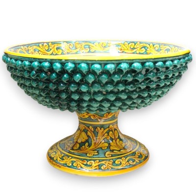 Centre de table en forme de pomme de pin en céramique Caltagirone, Ø env. vert-de-gris, décor baroque, palmette et fleur