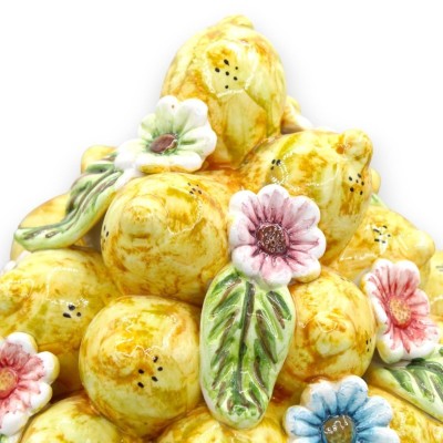 Panier central en céramique de Caltagirone, 2 options de taille, multi-décoration avec applications de citron - 