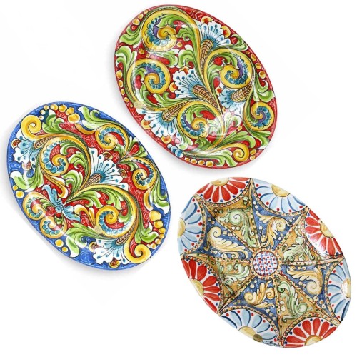 Caltagirone keramisk oval bricka, serveringsfat, L 40 x 30 cm ca. (1st) Med olika dekorationer - 