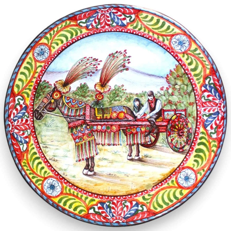 Okrągły stół z kamienia lawowego Etna Ø 60 cm, cokół z kutego żelaza, dekoracja sycylijskiego wózka w sycylijskim krajob