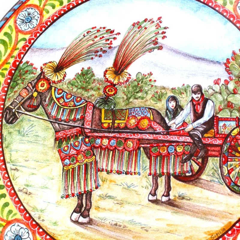 Okrągły stół z kamienia lawowego Etna Ø 60 cm, cokół z kutego żelaza, dekoracja sycylijskiego wózka w sycylijskim krajob