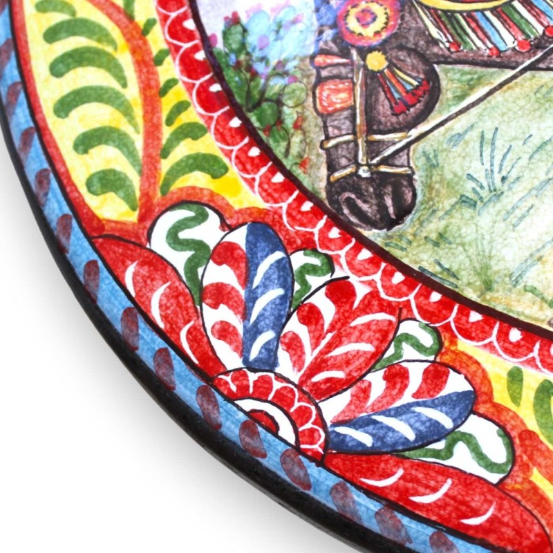 Okrągły stół z kamienia lawowego Etna Ø 60 cm, cokół z kutego żelaza, dekoracja sycylijskiego wózka w sycylijskim krajob