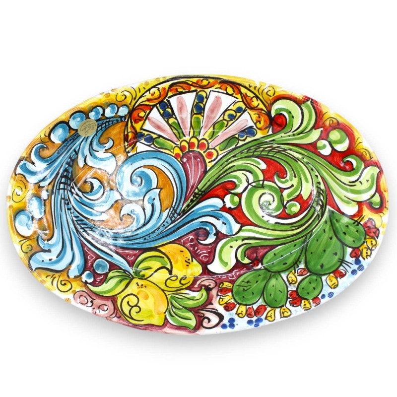 Caltagirone keramisk oval bricka, serveringsfat, L 36 x 25 cm ca. (1st) Med olika dekorationer - 