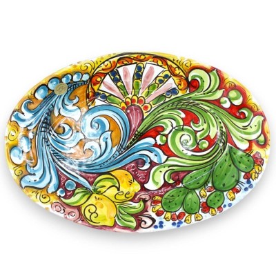 Ovales Tablett aus Caltagirone-Keramik, Servierplatte, L 36 x 25 cm ca. (1 Stück) Mit verschiedenen Dekorationen - 