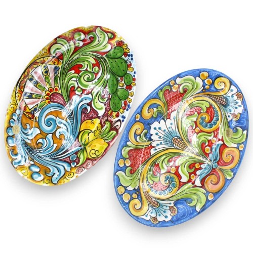 Caltagirone keramisk oval bricka, serveringsfat, L 36 x 25 cm ca. (1st) Med olika dekorationer - 