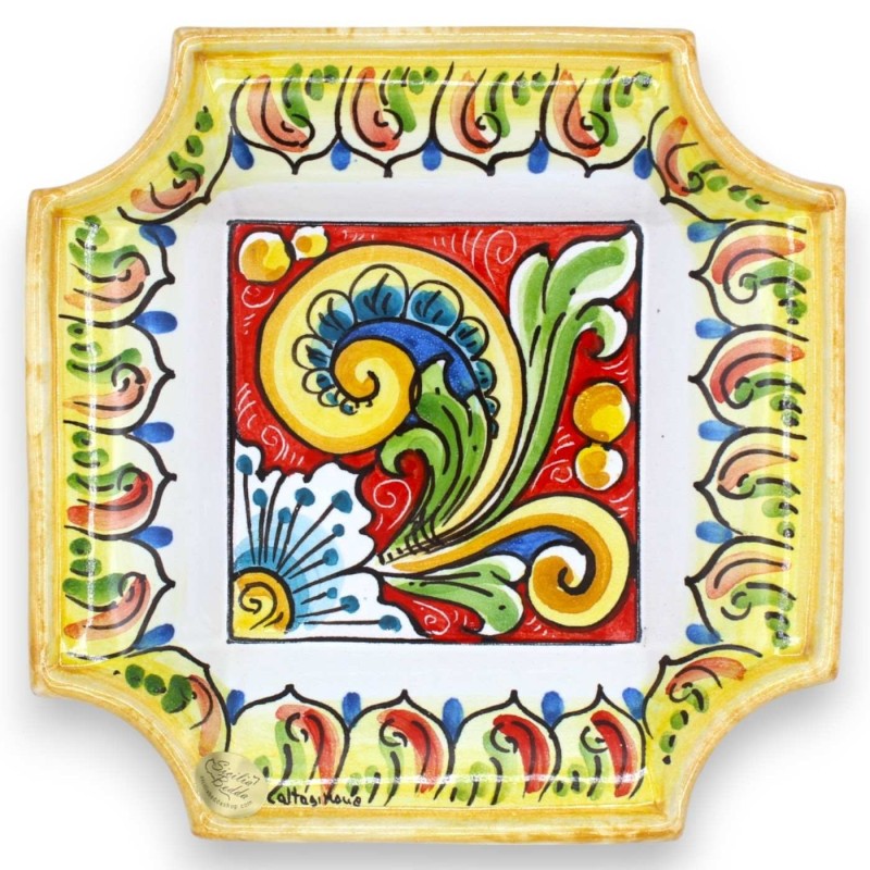 Caltagirone ceramic pocket emptier, L 20 x 20 cm approx. (1pc) with various decorations - 