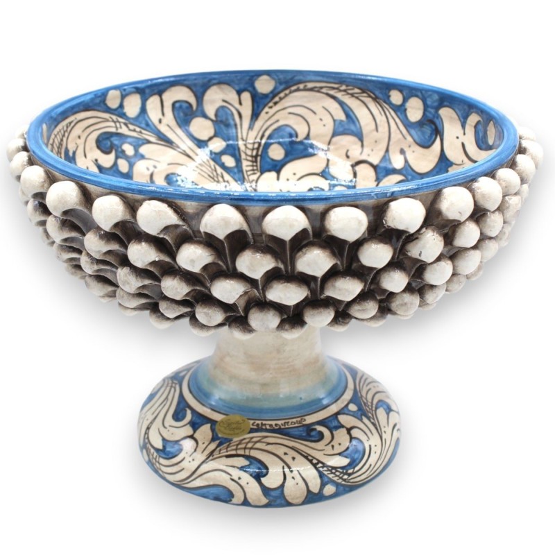 Soporte para tartas Pigna de cerámica Caltagirone - Ø aprox. Decoración barroca blanca antigua en blanco y azul. - 