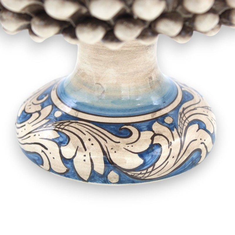 Pigna-Kuchenständer aus Caltagirone-Keramik – Ø ca. 30 cm Antikes Weiß und Blau, weiße Barockdekoration - 