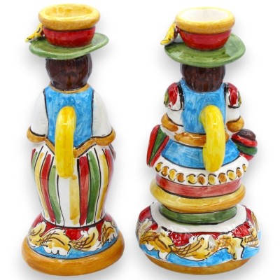 Ett par "Signorotti" lampor, i Caltagirone keramik, ca h 20 cm. barock och mångfärgad dekoration - 