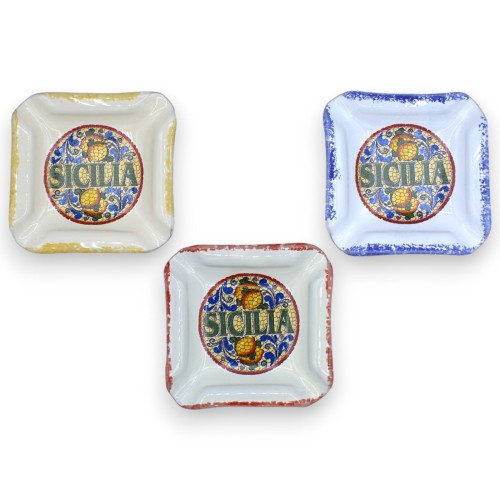 Ceramic ashtray, with "Sicilia" decoration and random majolica, L approx. 10 cm. (1Pcs) - 