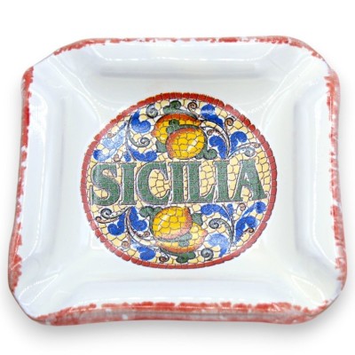 Posacenere in ceramica, con decoro "Sicilia" e maioliche casuali, L 10 cm ca. (1Unità) - 