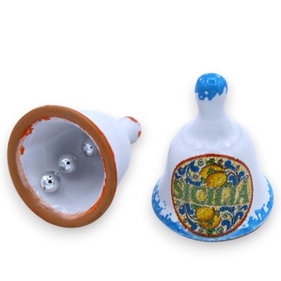 Sino de cerâmica h aprox. 5 cm. (1 unidade) com decoração aleatória de tema siciliano - 