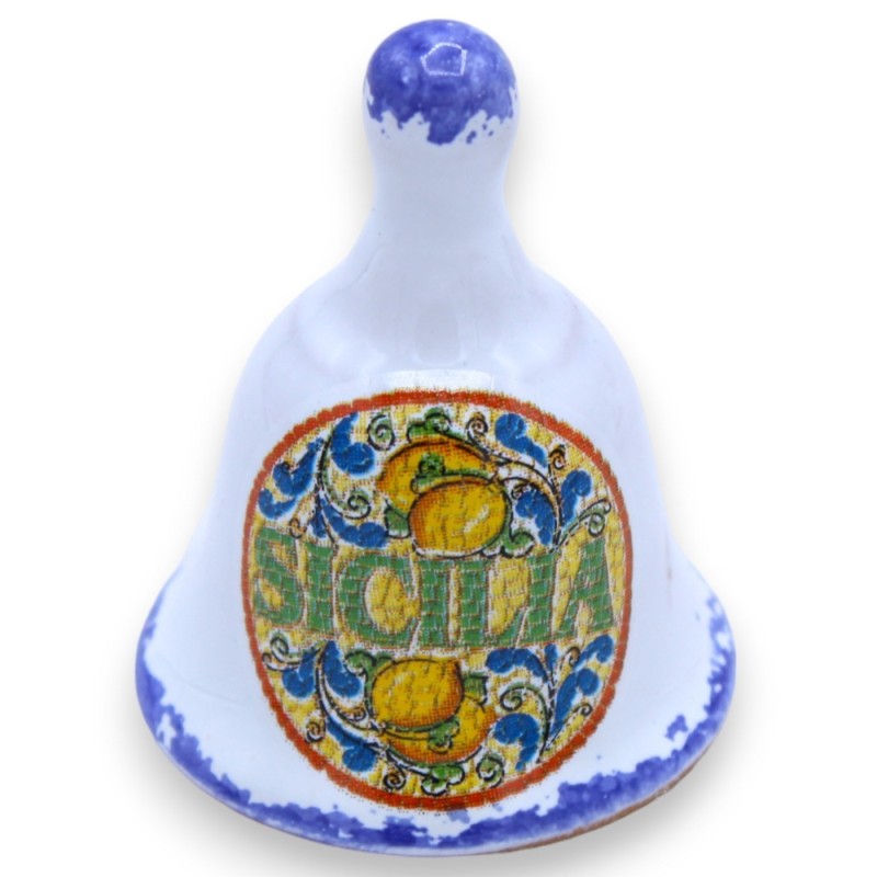 Sino de cerâmica h aprox. 5 cm. (1 unidade) com decoração aleatória de tema siciliano - 