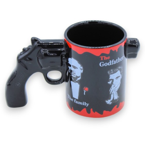 Tazza "Il Padrino" 3D in ceramica bordo rosso h 10 cm ca. con manico a forma di pistola MOD3 - 
