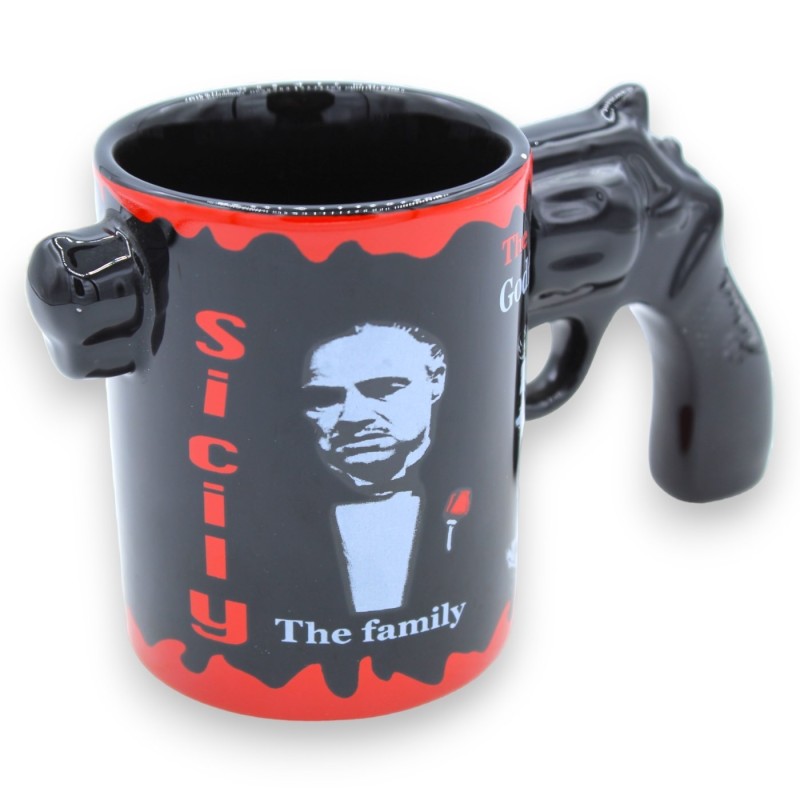 Mug "Le Parrain" en céramique 3D avec bordure rouge, h env. avec poignée en forme de pistolet MOD3 - 