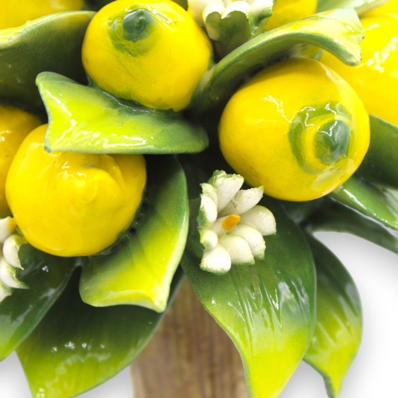 Drobna ceramiczna cytrynowa bonsai, dwie opcje rozmiaru (1 szt.) z aplikacjami kwiatów pomarańczy - 