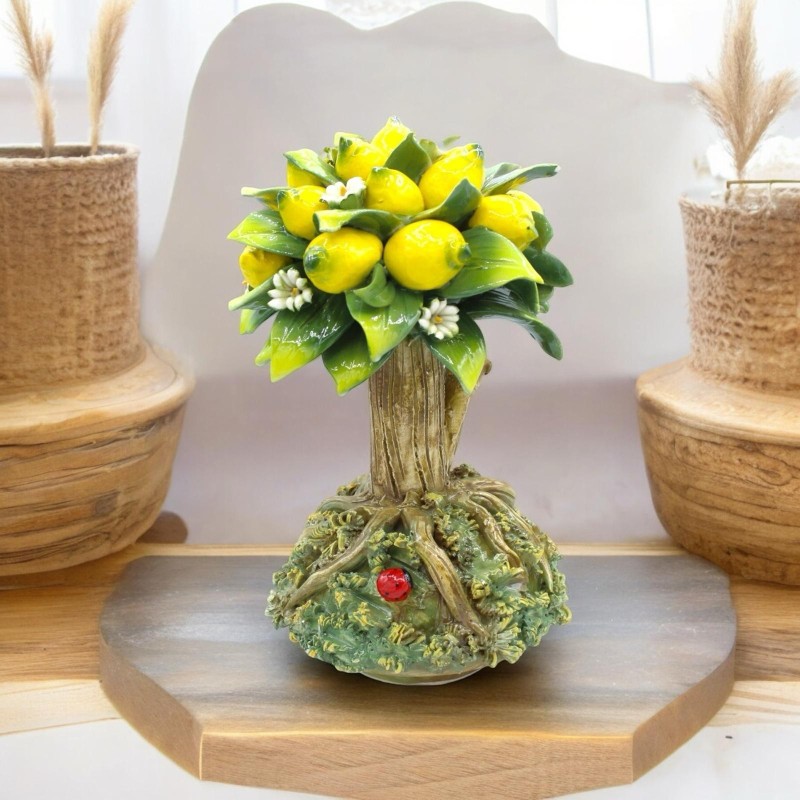 Feiner Zitronen-Bonsai aus Keramik, zwei Grenoptionen (1 Stck) mit  Orangenblten-Applikationen GEWHLTE FARBOPTION h 20cm