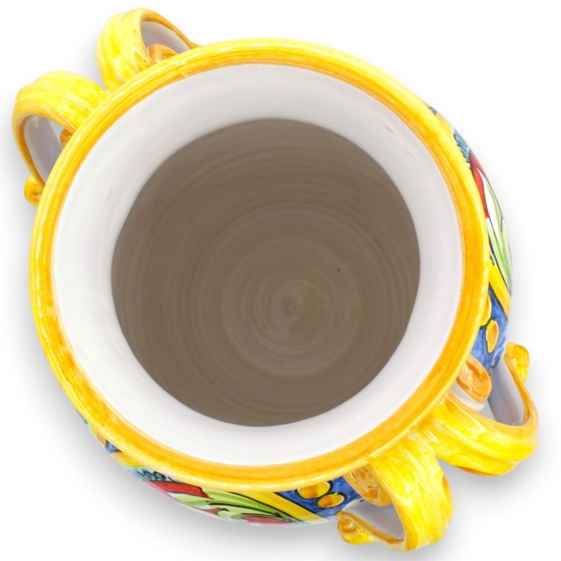 Ronde vaas met vier handvatten, Caltagirone keramiek, ca. h 36 x l 27 cm. veelkleurige barokke decoratie - 