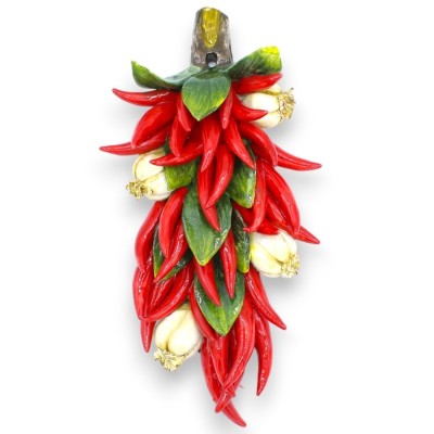 Fagot de Piments et Ail, en céramique fine - h 37 x 18 cm environ. - 