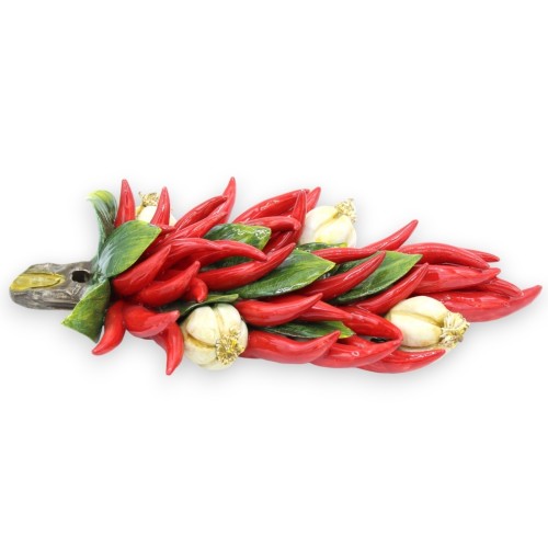 Fagot de Piments et Ail, en céramique fine - h 37 x 18 cm environ. -  2