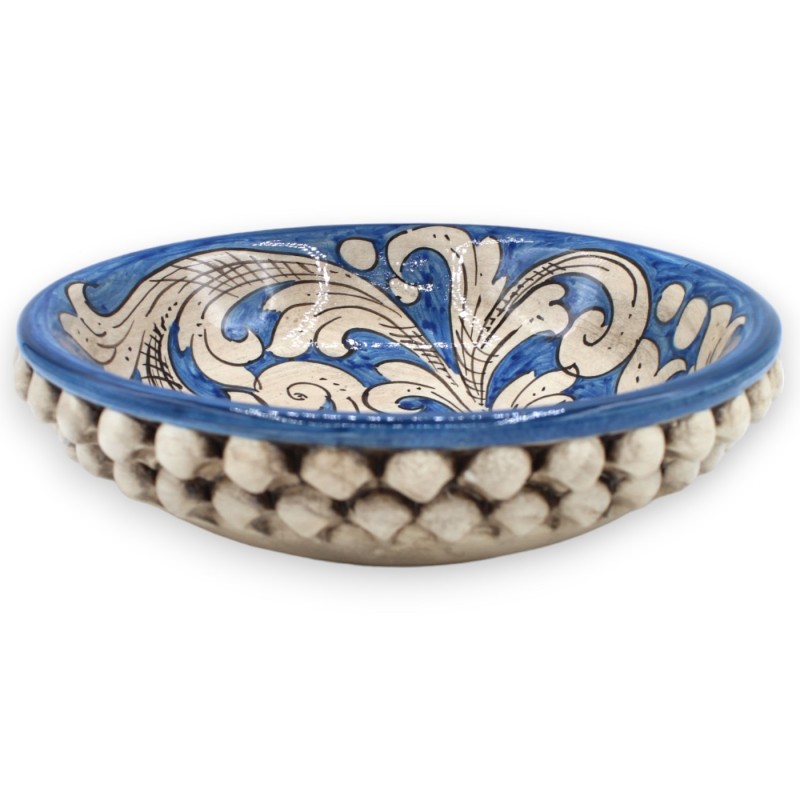 Cuenco Pigna de cerámica Caltagirone, varias opciones de tamaño (1ud) Azul antiguo con decoración barroca blanca - 