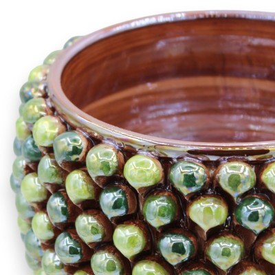 Caltagirone Halve Pigna Vaas Ø ca. 22 cm veelkleurig groen, parelmoer emaille, steel met geometrische versiering - 