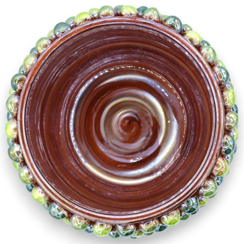 Caltagirone Halve Pigna Vaas Ø ca. 22 cm veelkleurig groen, parelmoer emaille, steel met geometrische versiering - 