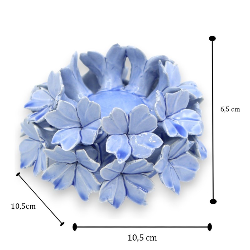 Portacandela Corona di fiori Ortensie in pregiata ceramica Siciliana, L 11 x 7 cm ca. (1Unità) vari colori - 