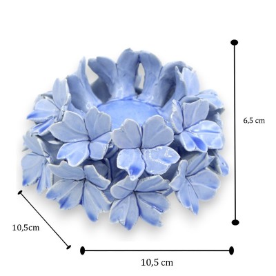 Hydrangea flower crown candle holder in fine Sicilian ceramic, L 11 x 7 cm approx. (1pc) various colors - 
