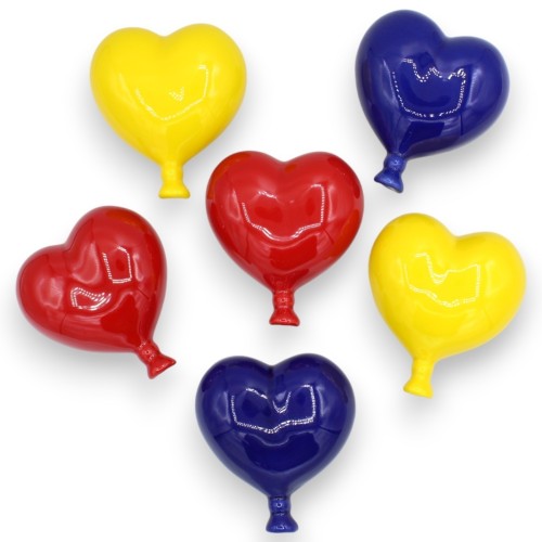 Palloncino Cuore in pregiata ceramica Siciliana, h 11 x L 10 cm ca. (1Unità) vari colori - 