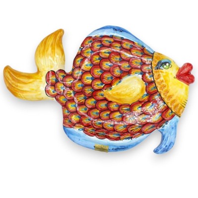 Peixe de parede plana, cerâmica Caltagirone, C 40 cm aprox. (1 unidade) duas opções de modelo e decoração de pavão - 