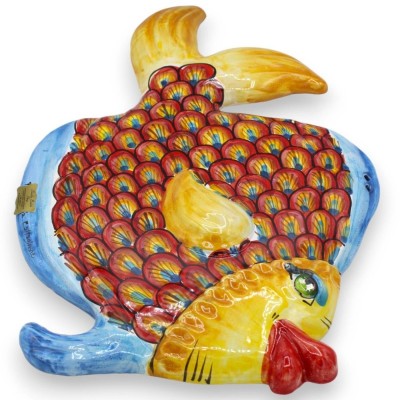 Pesce da Parete piatto, in ceramica Caltagirone, L 40 cm ca. (1Unità) due opzioni modello e decoro pavone - 