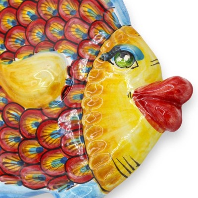 Pez de pared plana, cerámica Caltagirone, L 40 cm aprox. (1 pieza) dos opciones de modelo y decoración de pavo real - 