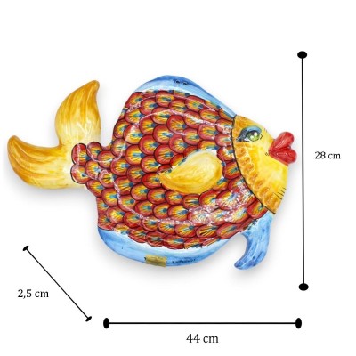 Flacher Wandfisch, Caltagirone-Keramik, L ca. 40 cm. (1 Stück) zwei Modelloptionen und Pfauendekoration - 