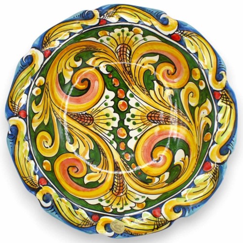 Gratängt Caltagirone-keramiskt mittstycke med två storlekar (1 st) flerfärgad barockdekoration grön bakgrund MD1 -  2
