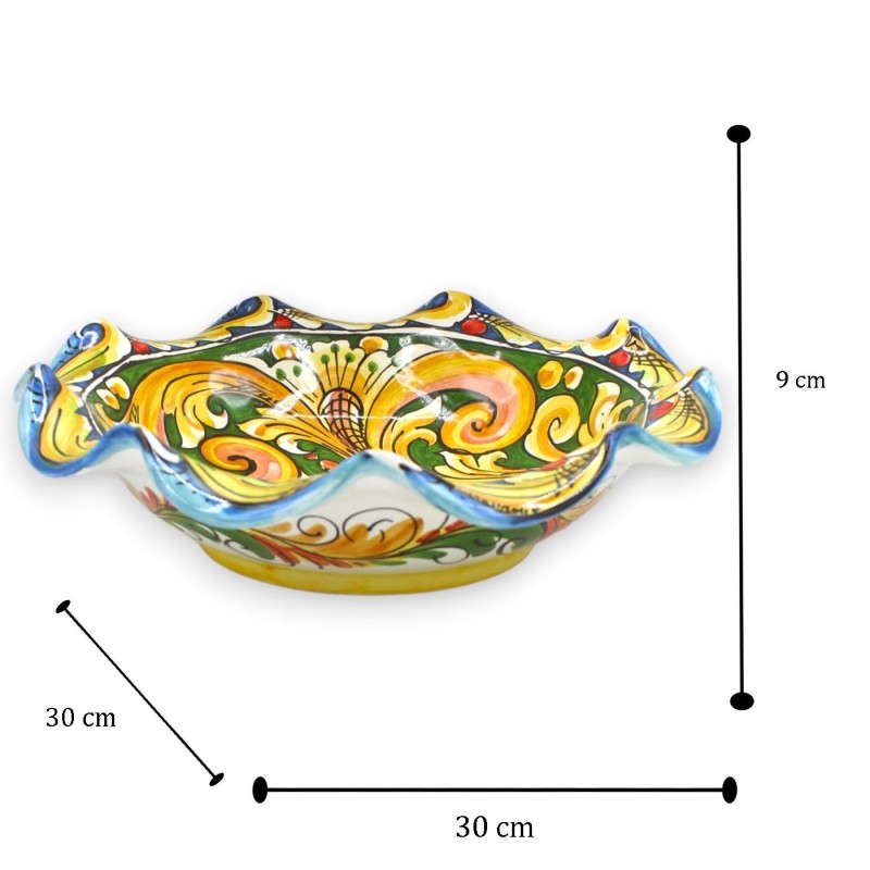 Gratängt Caltagirone-keramiskt mittstycke med två storlekar (1 st) flerfärgad barockdekoration grön bakgrund MD1 - 
