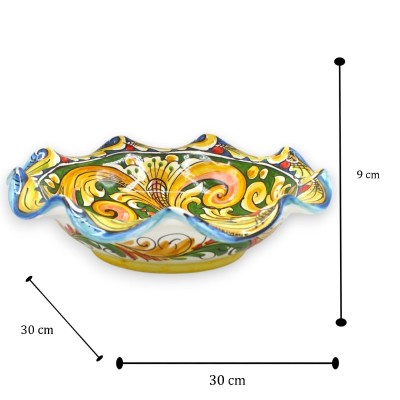 Gratängt Caltagirone-keramiskt mittstycke med två storlekar (1 st) flerfärgad barockdekoration grön bakgrund MD1 - 