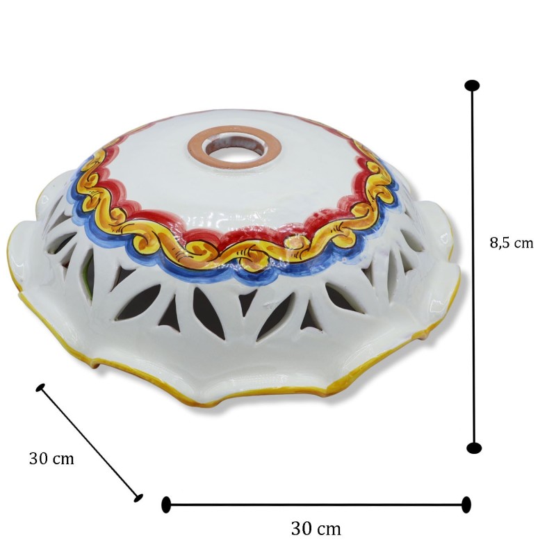 Ceramiczny żyrandol Caltagirone, ząbkowany i perforowany, z różnymi rozmiarami (1 szt.) barokową dekoracją i wstążką - 