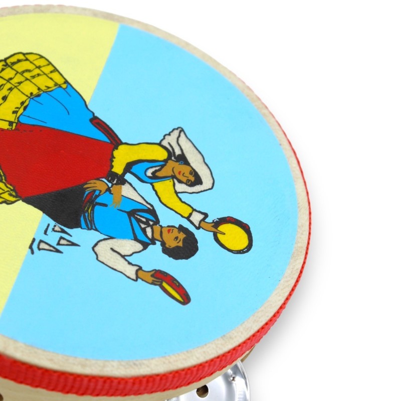 Tambourin sicilien avec hochets, Ø env. en bois et cuir véritable - 