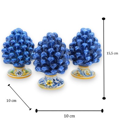 Piña de pino siciliano Caltagirone, altura aprox. (1 pieza) Color azul antiguo con pinceladas, decoración de tallo aleat