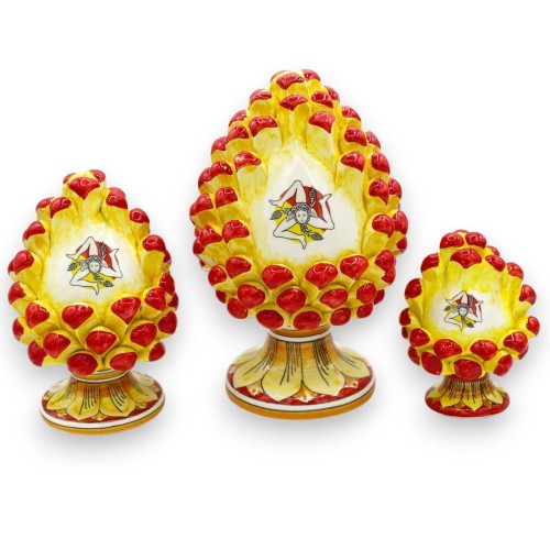 Pinha de cerâmica siciliana Caltagirone, modelo Trinacria h 10/11 cm aprox. folhas de decoração de caule - 