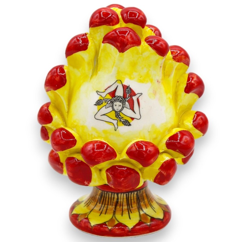 Sycylijska ceramiczna szyszka Caltagirone, model Trinacria h 10 / 11 cm ok. liście dekoracyjne łodygi - 
