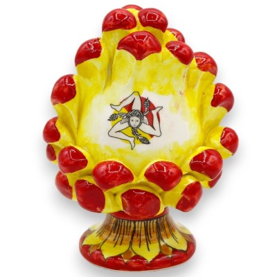 Sycylijska ceramiczna szyszka Caltagirone, model Trinacria h 10 / 11 cm ok. liście dekoracyjne łodygi - 