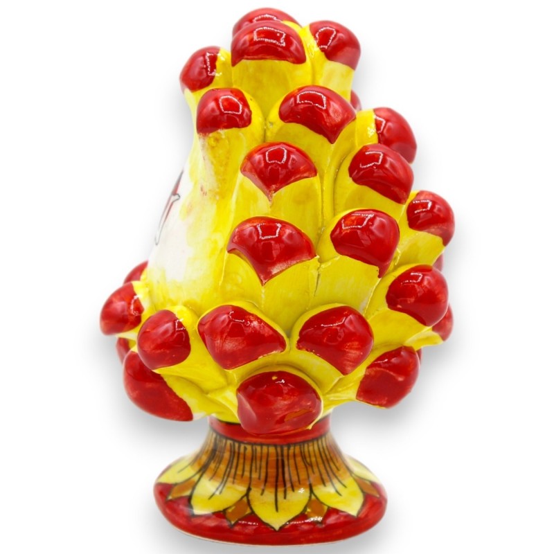 Sycylijska ceramiczna szyszka Caltagirone, model Trinacria h 10 / 11 cm ok. liście dekoracyjne łodygi - 