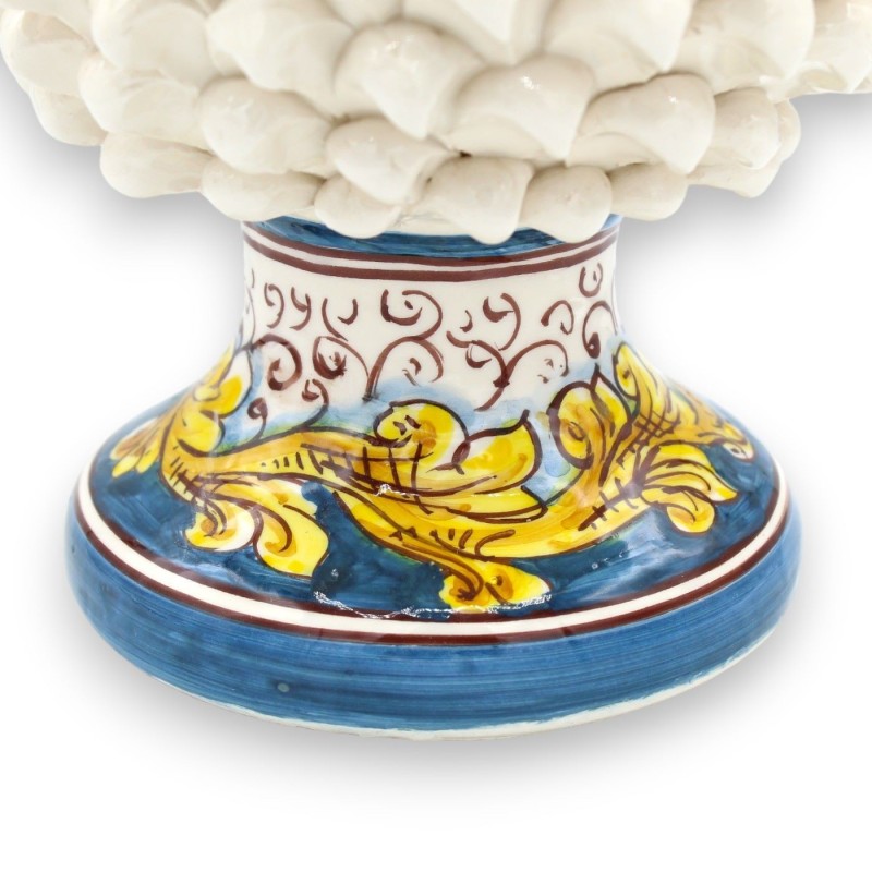 Pigna Siciliana Ceramica Caltagirone, opzione h 25 cm o h 30 cm ca. (1Unità) Bianco, gambo decoro barocco su fondo blu -